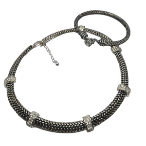 Curated bundle antique silver tone jewelry set necklace bracelet